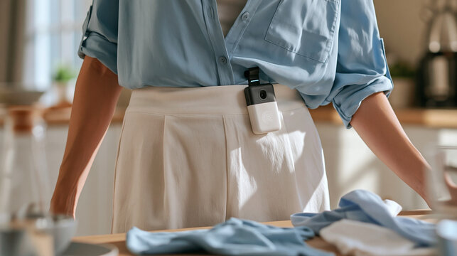 Person wearing smart wearable camera for hands free recording daily life