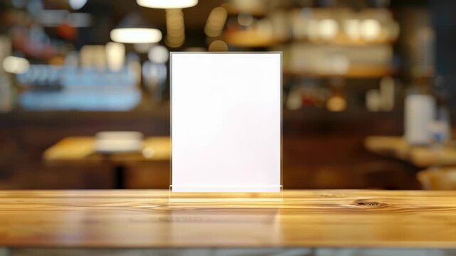 Blank White Menu on a Wood Table in a Blurred Cafe