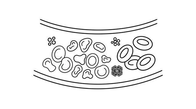 Human Blood Cells Flowing Through Artery Vector Line Art Illustration