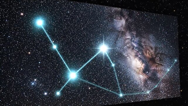 Bright stars of constellation connected by lines against a backdrop of the Milky Way galaxy