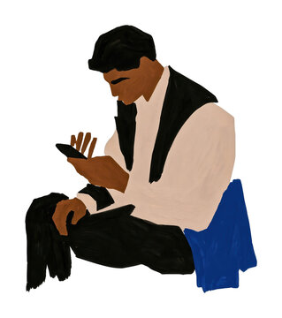 PNG Stylized illustration of a seated musician playing hand percussion