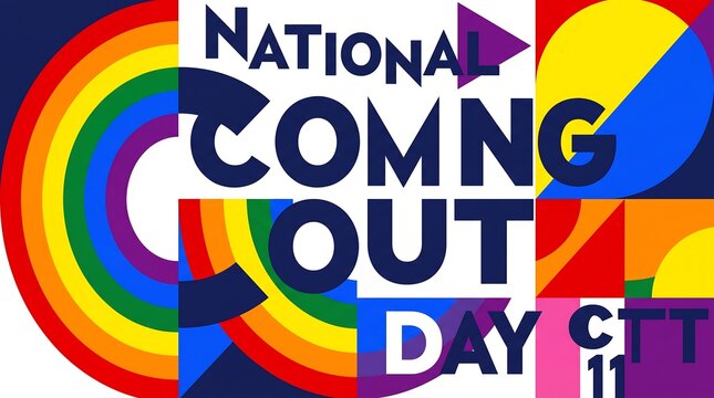 National coming out day typography with rainbow graphic elements rainbow colors graphic design pride month lgbtq rights colorful graphics geometric shapes rainbow spectrum human rights
