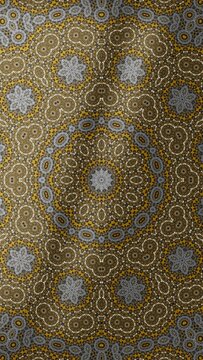 ​A stunning, intricate seamless background featuring layered celestial starburst motifs and dense golden-yellow and silver patterns, designed to add depth and an elaborate vintage touch to creative pr