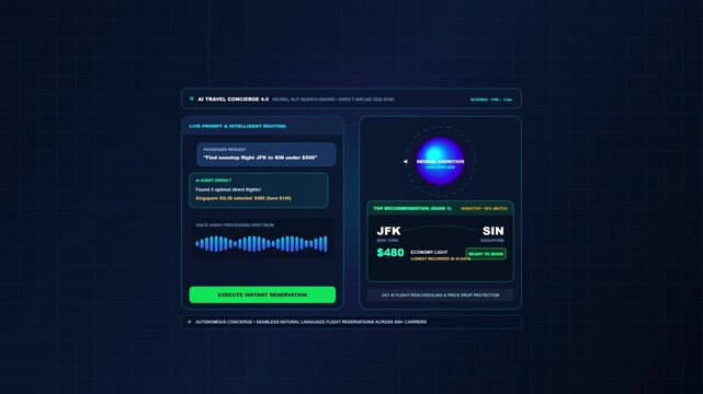 Virtual AI Flight Concierge and Automated Booking Agent Interface