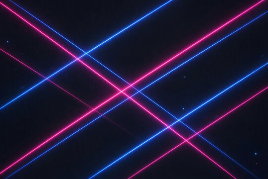 Futuristic neon X lines glowing in pink and blue, abstract geometric light pattern on dark background