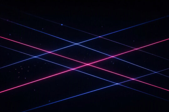 Futuristic neon X lines glowing in pink and blue, abstract geometric light pattern on dark background
