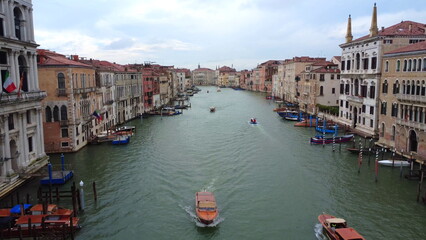 Venice Italy Rialto Gondola Station Canal Boats Aerial Drone HD Image © Guy