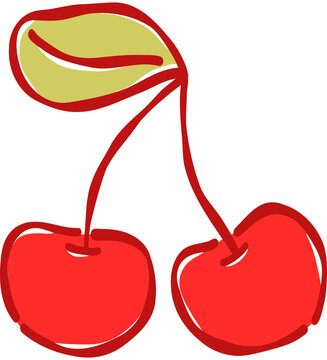 Cute Hand Drawn Red Double Cherry Vector Illustration Coquette Fruit Clipart for Sticker and Print Design