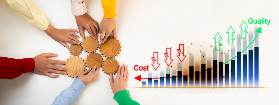Collaborative Effort in Business Strategy Showcasing Cost Management, Quality Improvement, and Growth Metrics through Gear Mechanisms and Graph Representation. Bitwise.