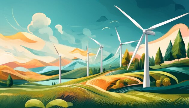 ai generated ai generative wind mill eco power electric generator innovation alternative energy graphic art