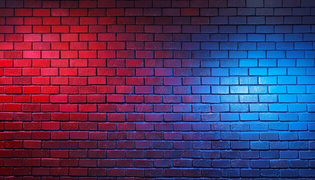 neon light on brick walls that are not plastered background and texture lighting effect red and blue neon background
