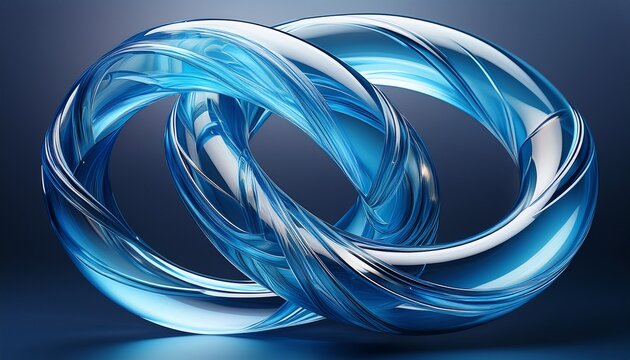 abstract blue translucent glass interlocking rings and twisted loop sculptures