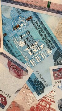 Ethiopian birr money bills in pile on table. Ethiopia ETB currency cash close up