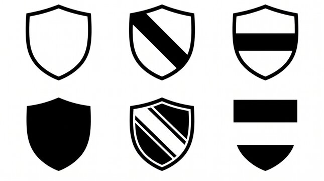  Shield Icons Set | Black and White Heraldic Crest Symbols