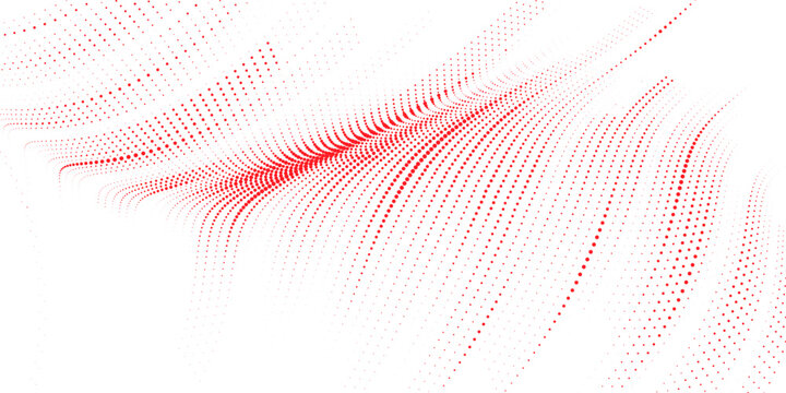 Red abstract flowing halftone wave pattern vector illustration for modern background, technology design, dynamic poster, banner, branding and digital art