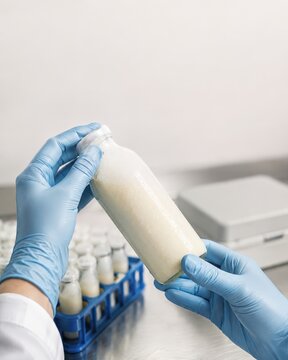 Milk somatic cell testing - hands inverting a chilled sample for analysis