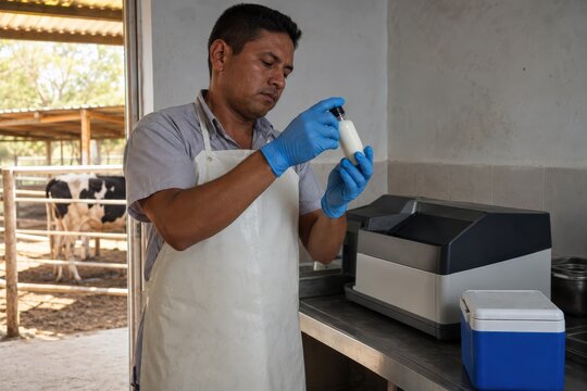 Milk somatic cell testing - a small dairy farmer inverting a composite sample
