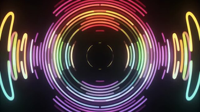 A triptych of vibrant, concentric circles of light emanating from a dark center.