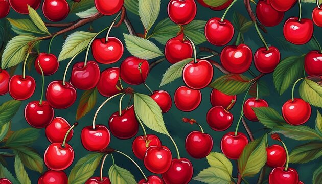 red cherry seamless pattern summer fruit wallpaper