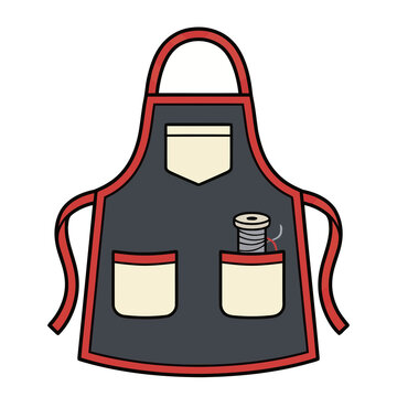 Illustration of an apron with sewing supplies