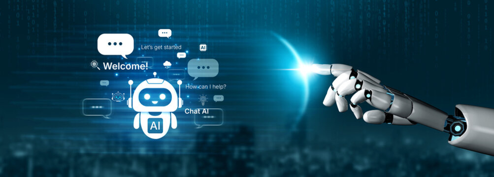 Welcome message introduces chat AI assistant for instant help. Chat AI supports questions and tasks, and chat AI improves service with friendly NLP chatbot onboarding. Corpus