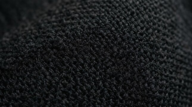 Close up of black knitted fabric texture with a detailed woven pattern