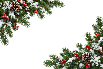 Fototapeta premium PNG Christmas evergreen branches with berries, pinecones and snow