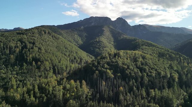 Zakopane - Polska
Widok na kości&oacute;ł, Tatry, Giewont nagrany dronem w słoneczny dzień. Piękne widoki g&oacute;rskie nagrane z powietrza w stolicy Podhala