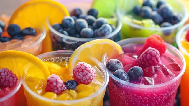 Colorful Summer Mocktails and Fruit Juices with Berries and Citrus