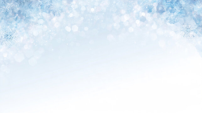 淡い水色に雪の結晶が広がる冬とクリスマス向けの幻想的な背景イラスト
