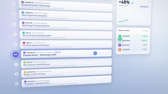 SEO search ranking climbs from position 9 to number 1 as organic traffic grows 312 percent