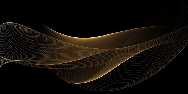 Gold abstract waves background. Golden curve lines illustration isolated on black. Luxury glitter shiny swirl pattern. Elegant modern fashion design element