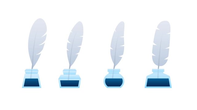 Animated feather quill pen dipping into inkwell icon