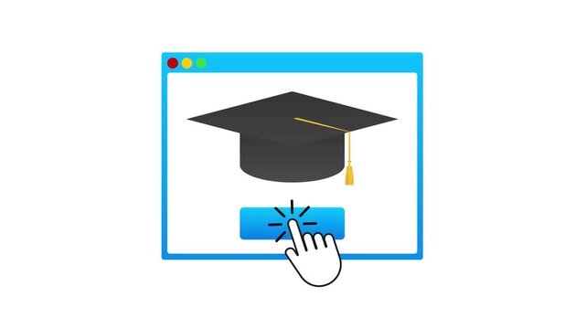 Online education graduation cap clicking animation