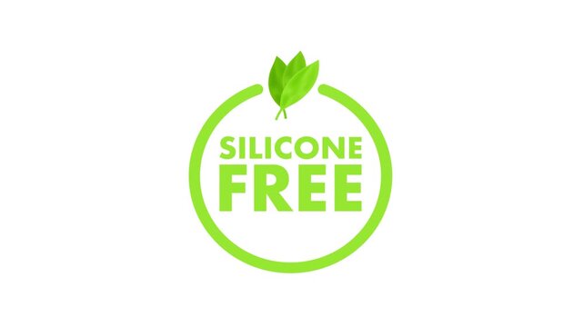 Animated silicone free green icon appearing on white and blue backgrounds
