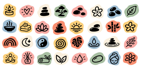 Zen wellness doodle vector set, spa, meditation and relaxation icons © Ayaoic