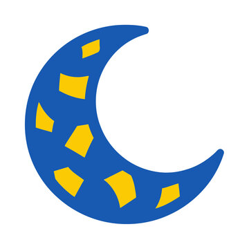 Blue crescent moon with yellow shapes