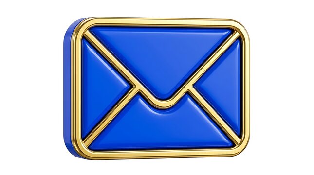 Email Icon, Cobalt Blue and Gold Design, 3d Rendering, Digital Communication, Modern Interface, App Symbol