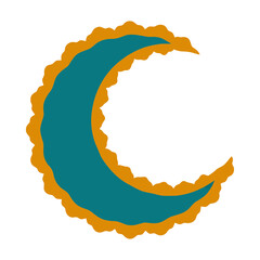 Teal crescent moon with orange wavy border © nadifa