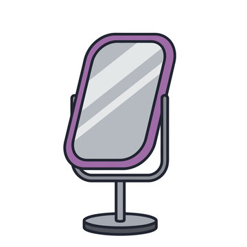 Tabletop mirror with purple frame
