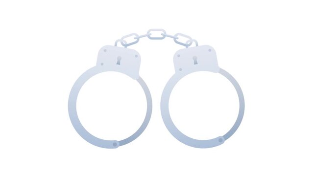 Animated police handcuffs closing on white and green screen