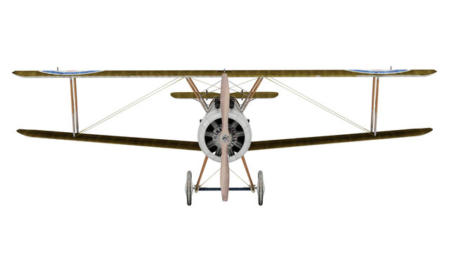 3d rendering of a classic biplane model in front view