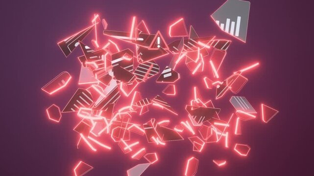 Data recovery animation, corrupted file folder shatters into red shards and is restored from cloud backup