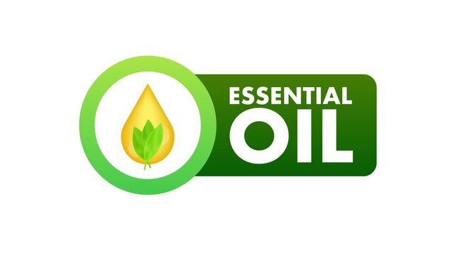 Essential oil logo animation with dropper and leaf icon