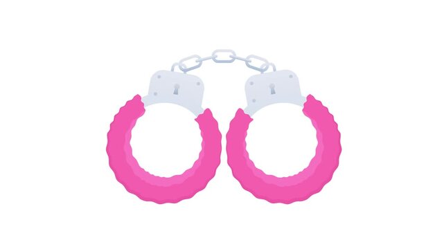 Pink fluffy handcuffs locking and unlocking animation