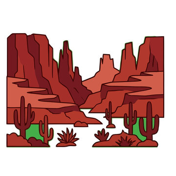 Desert landscape with rock formations and cacti