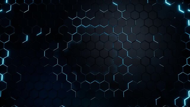 Blue glowing hexagonal wall with radial light pattern loop