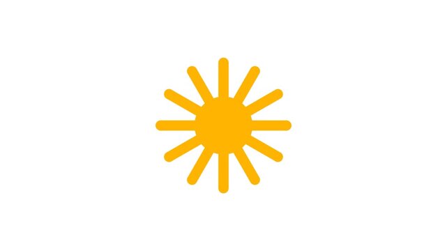 A simple graphic illustration of a bright yellow sun with sixteen rays on a clean white background.