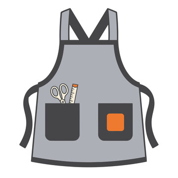 Grey apron with scissors and ruler