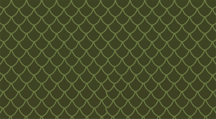 Olive green fish scale pattern vector background with repeating geometric scalloped line art design © @ahmedmaynul